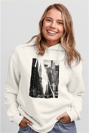 Chrysler Binası Beyaz Unisex Hoodie
