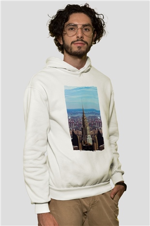 Chrysler Binası Beyaz Unisex Hoodie