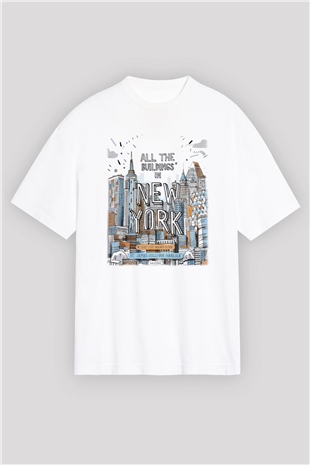 Chrysler Binası Beyaz Unisex Oversize Tişört T-Shirt