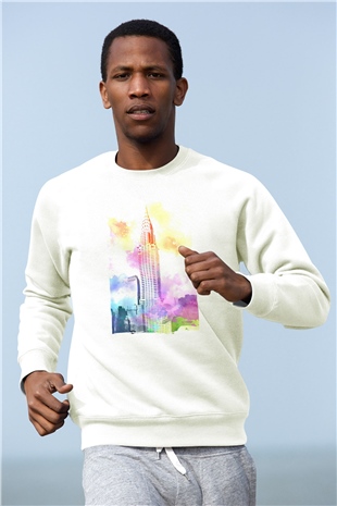 Chrysler Binası Beyaz Unisex Sweatshirt