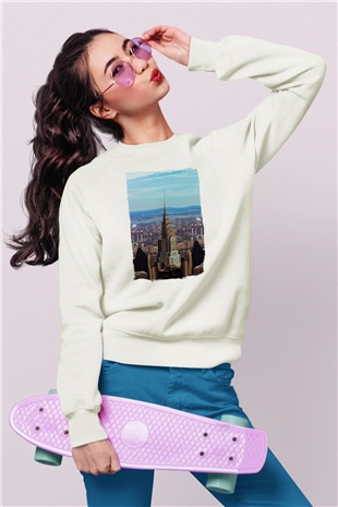 Chrysler Binası Beyaz Unisex Sweatshirt