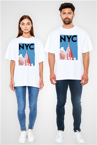 Chrysler Binası Beyaz Oversize Tişört Oversize T-shirt - TişörtFabrikası