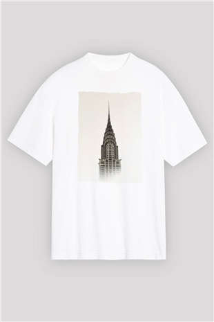 Chrysler Binası Beyaz Oversize Tişört Oversize T-shirt - TişörtFabrikası