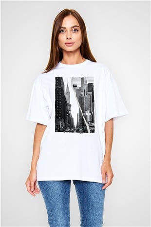 Chrysler Binası Beyaz Oversize Tişört Oversize T-shirt - TişörtFabrikası