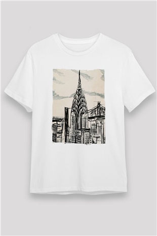 Chrysler Binası Beyaz Unisex Tişört T-Shirt - TişörtFabrikası