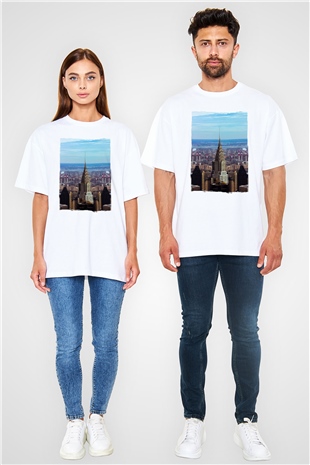 Chrysler Binası Beyaz Oversize Tişört Oversize T-shirt - TişörtFabrikası