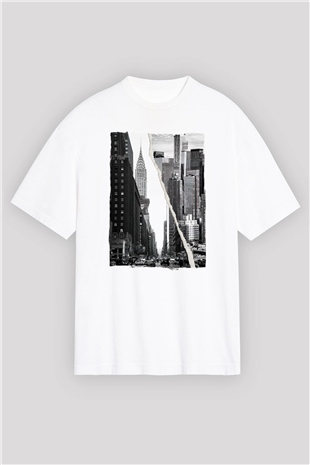 Chrysler Binası Beyaz Oversize Tişört Oversize T-shirt - TişörtFabrikası