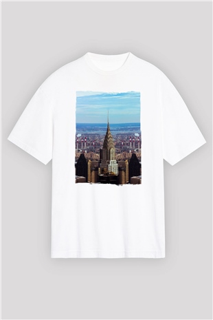 Chrysler Binası Beyaz Oversize Tişört Oversize T-shirt - TişörtFabrikası