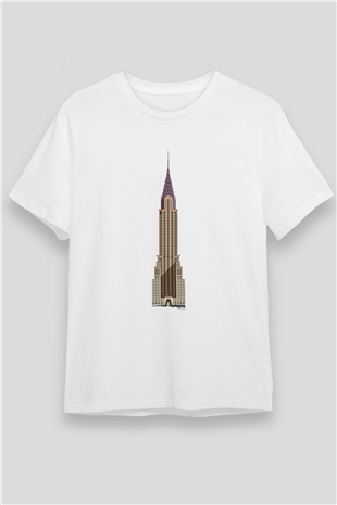 Chrysler Binası Beyaz Unisex Tişört T-Shirt - TişörtFabrikası