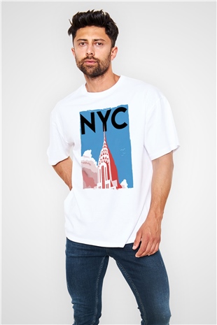 Chrysler Binası Beyaz Oversize Tişört Oversize T-shirt - TişörtFabrikası