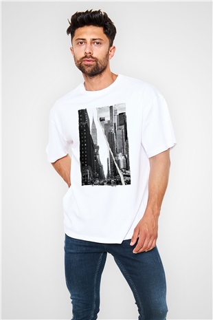 Chrysler Binası Beyaz Oversize Tişört Oversize T-shirt - TişörtFabrikası