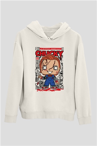 Chucky Baskılı Unisex Beyaz Hoodie