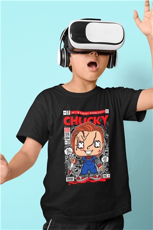 Chucky Baskılı Unisex Siyah Çocuk Tişört