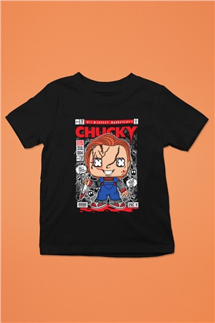 Chucky Baskılı Unisex Siyah Çocuk Tişört