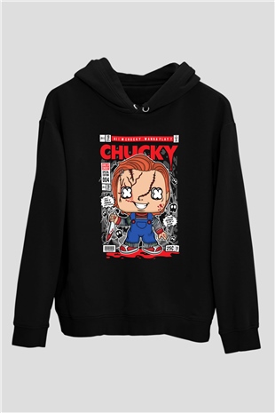 Chucky Baskılı Unisex Siyah Hoodie
