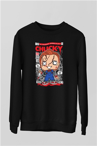 Chucky Baskılı Unisex Siyah Sweatshirt
