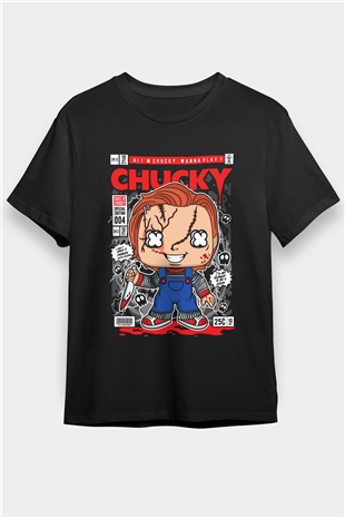 Chucky Baskılı Unisex Siyah Tişört