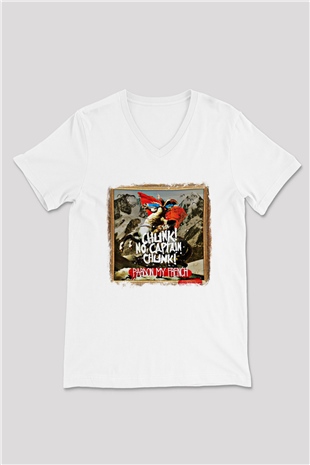 Chunk No Captain Chunk Baskılı Unisex Beyaz V Yaka Tişört