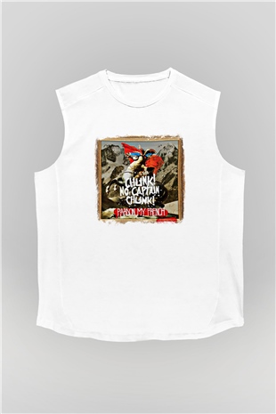 Chunk No Captain Chunk Baskılı Unisex Beyaz Kolsuz Tişört