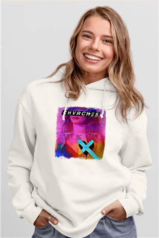 CHVRCHES Baskılı Unisex Beyaz Hoodie