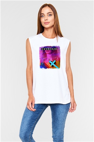 CHVRCHES Baskılı Unisex Beyaz Kolsuz Tişört