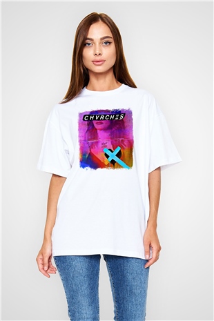 CHVRCHES Baskılı Unisex Beyaz Oversize Tişört