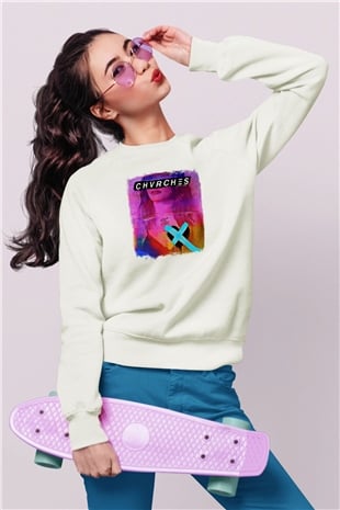 CHVRCHES Baskılı Unisex Beyaz Sweatshirt