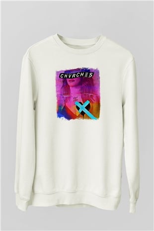 CHVRCHES Baskılı Unisex Beyaz Sweatshirt
