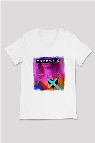 CHVRCHES Baskılı Unisex Beyaz V Yaka Tişört