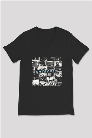 CHVRCHES Baskılı Unisex Siyah V Yaka Tişört