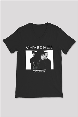 CHVRCHES Siyah Unisex V Yaka Tişört T-Shirt