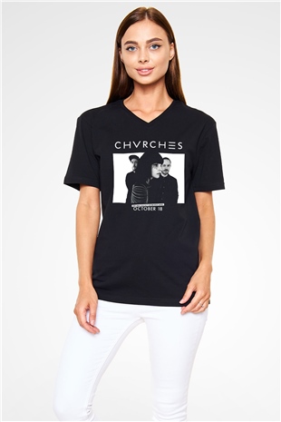 CHVRCHES Siyah Unisex V Yaka Tişört T-Shirt