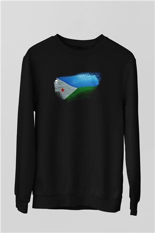 Cibuti - Djibouti Bayrağı Baskılı Unisex Siyah Sweatshirt