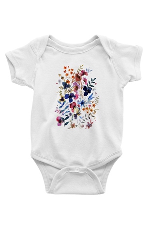 Çiçek Baskılı Beyaz Unisex Bebek Body - Zıbın