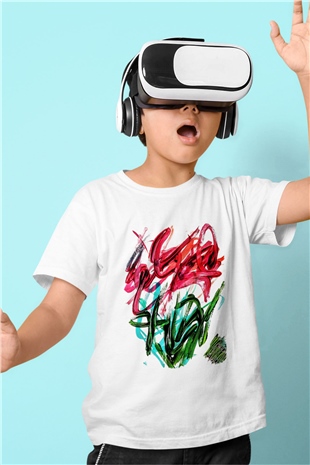 Çiçek Baskılı Beyaz Unisex Çocuk Tişört
