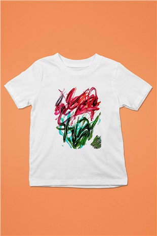 Çiçek Baskılı Beyaz Unisex Çocuk Tişört