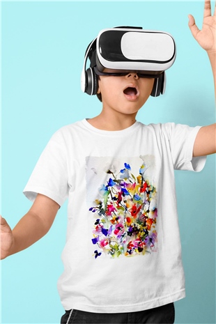 Çiçek Beyaz Unisex Çocuk Tişört