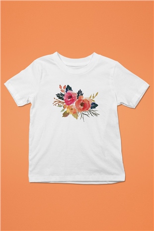 Çiçek Beyaz Unisex Çocuk Tişört