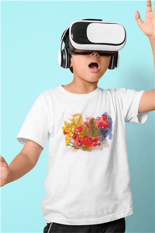 Çiçek Beyaz Unisex Çocuk Tişört