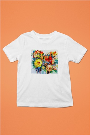 Çiçek Beyaz Unisex Çocuk Tişört