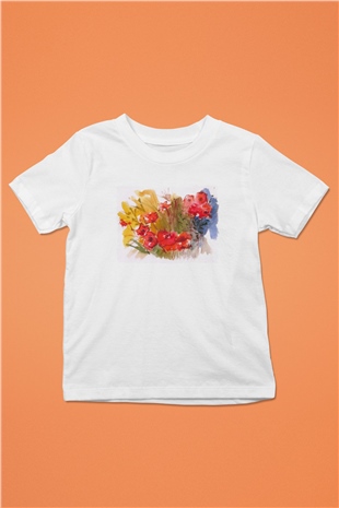 Çiçek Beyaz Unisex Çocuk Tişört
