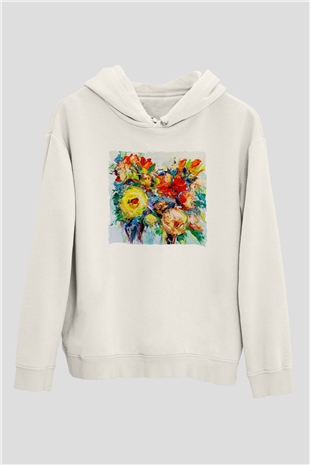Çiçek Beyaz Unisex Hoodie