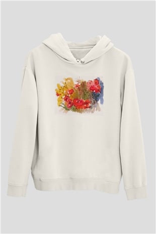 Çiçek Beyaz Unisex Hoodie