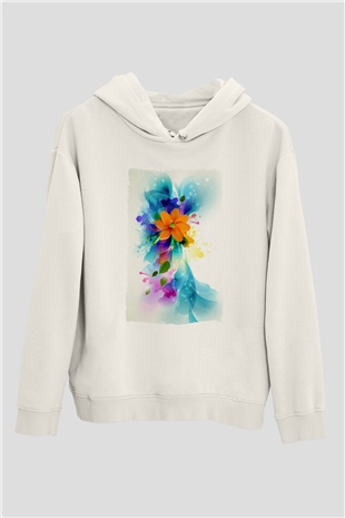 Çiçek Beyaz Unisex Hoodie