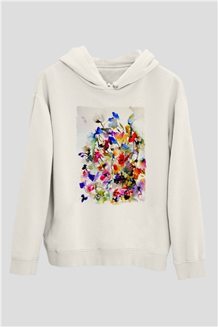 Çiçek Beyaz Unisex Hoodie