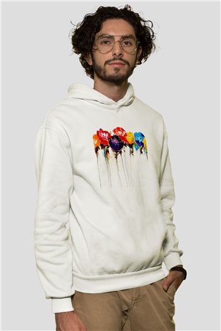 Çiçek Beyaz Unisex Hoodie
