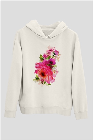 Çiçek Beyaz Unisex Kapşonlu Sweatshirt