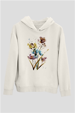 Çiçek Beyaz Unisex Kapşonlu Sweatshirt