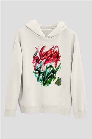 Çiçek Beyaz Unisex Kapşonlu Sweatshirt