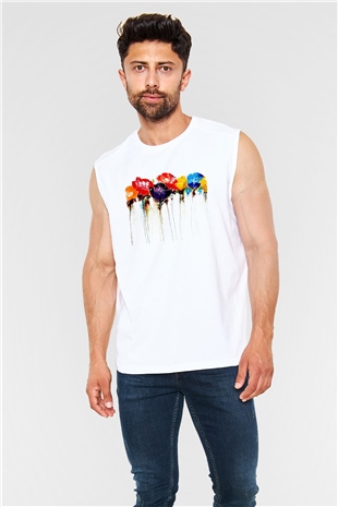 Çiçek Beyaz Unisex Kolsuz Tişört